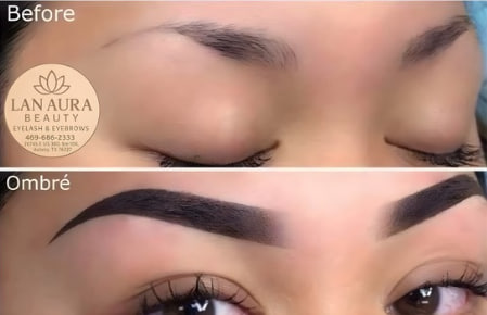 Before and after microblading results at Lan Aura Beauty